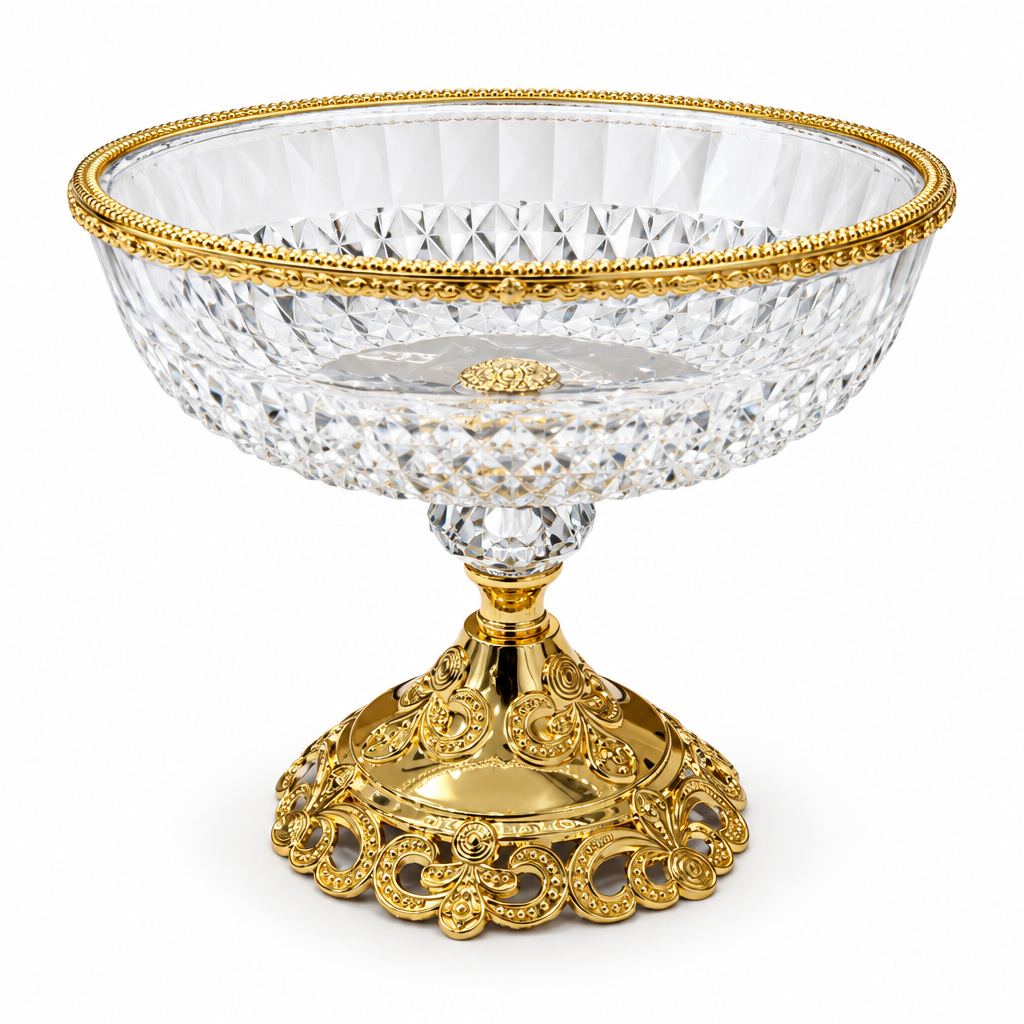 Metal and Clear Glass Footed Fruit Bowl Gold - 20×25cm