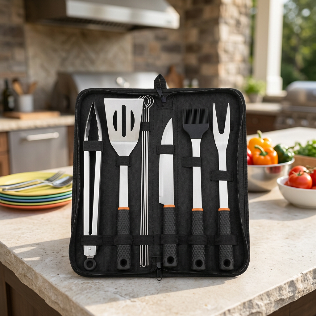 Metal BBQ Tools Set in Carry Bag Black