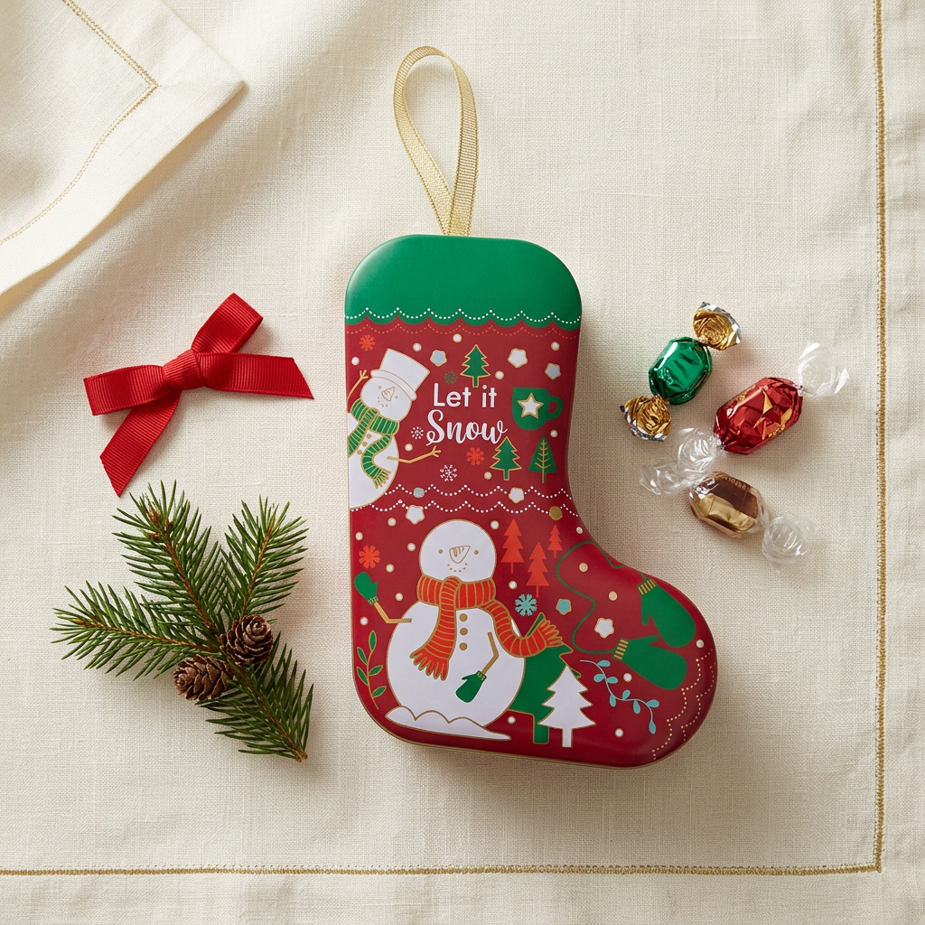 Metal Christmas Stocking Candy Box Red & Green - 15cm