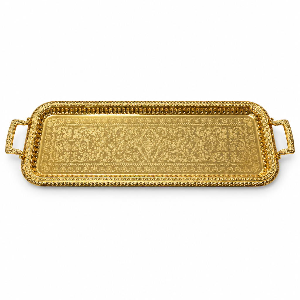 Rectangular Stainless Steel Serving Tray with Handles Gold – 85×30cm
