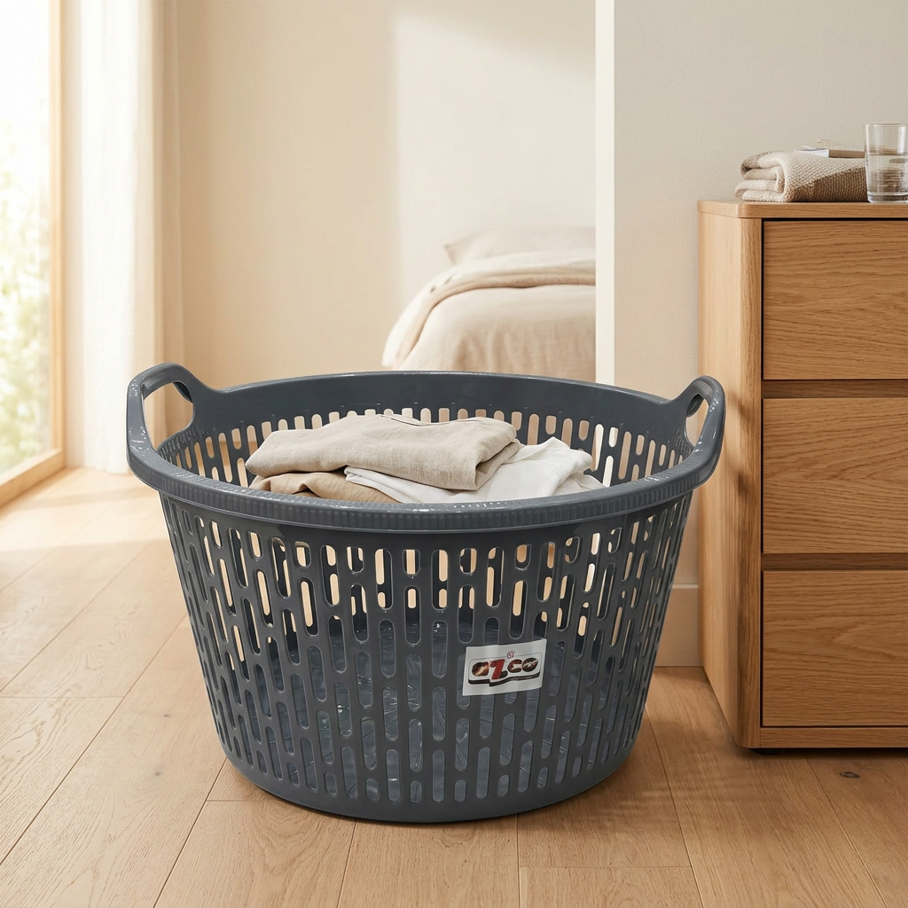 Azco Plastic Laundry Basket with Carry Handles Grey - 50×25cm