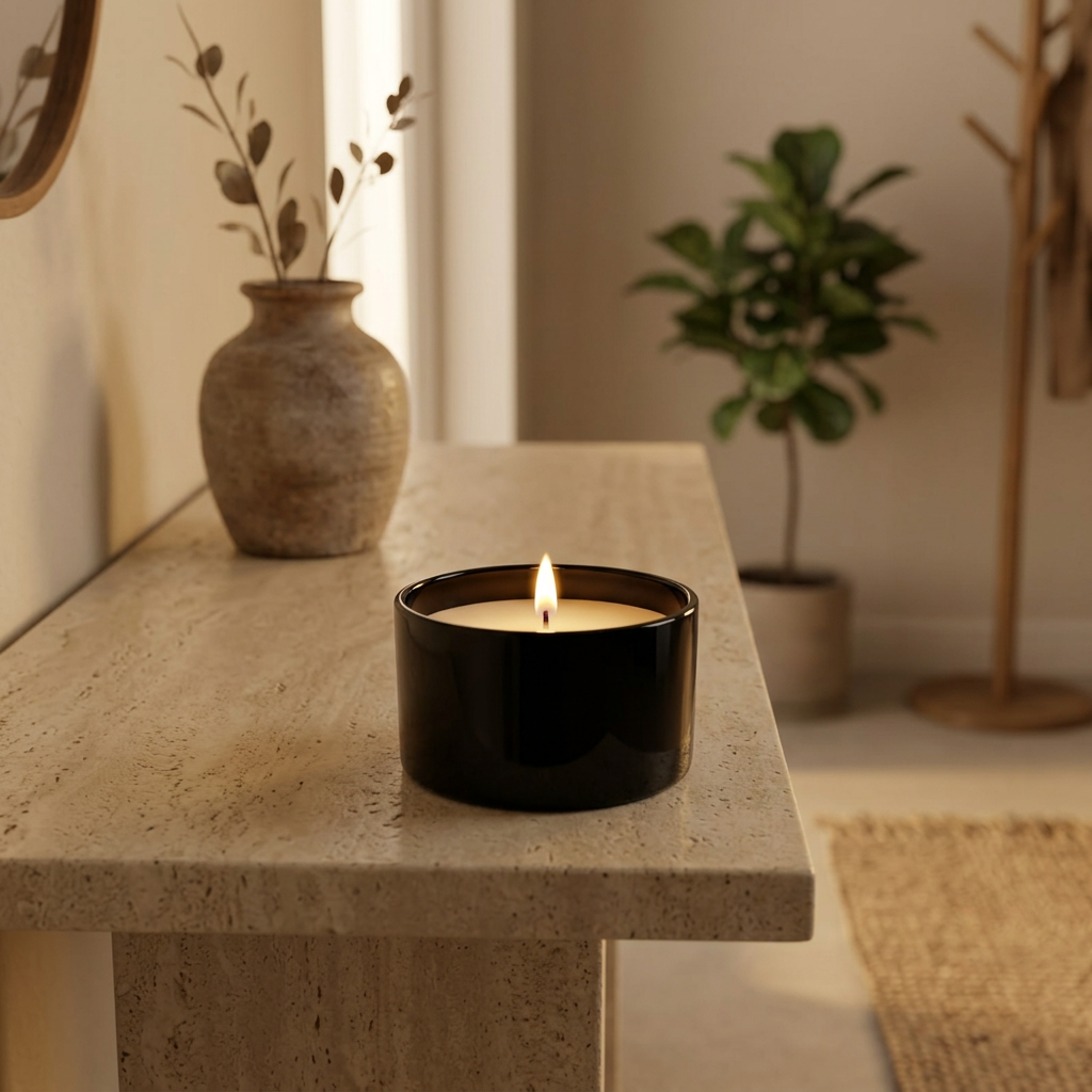 Scented Candle in Glass Jar Black – 9cm