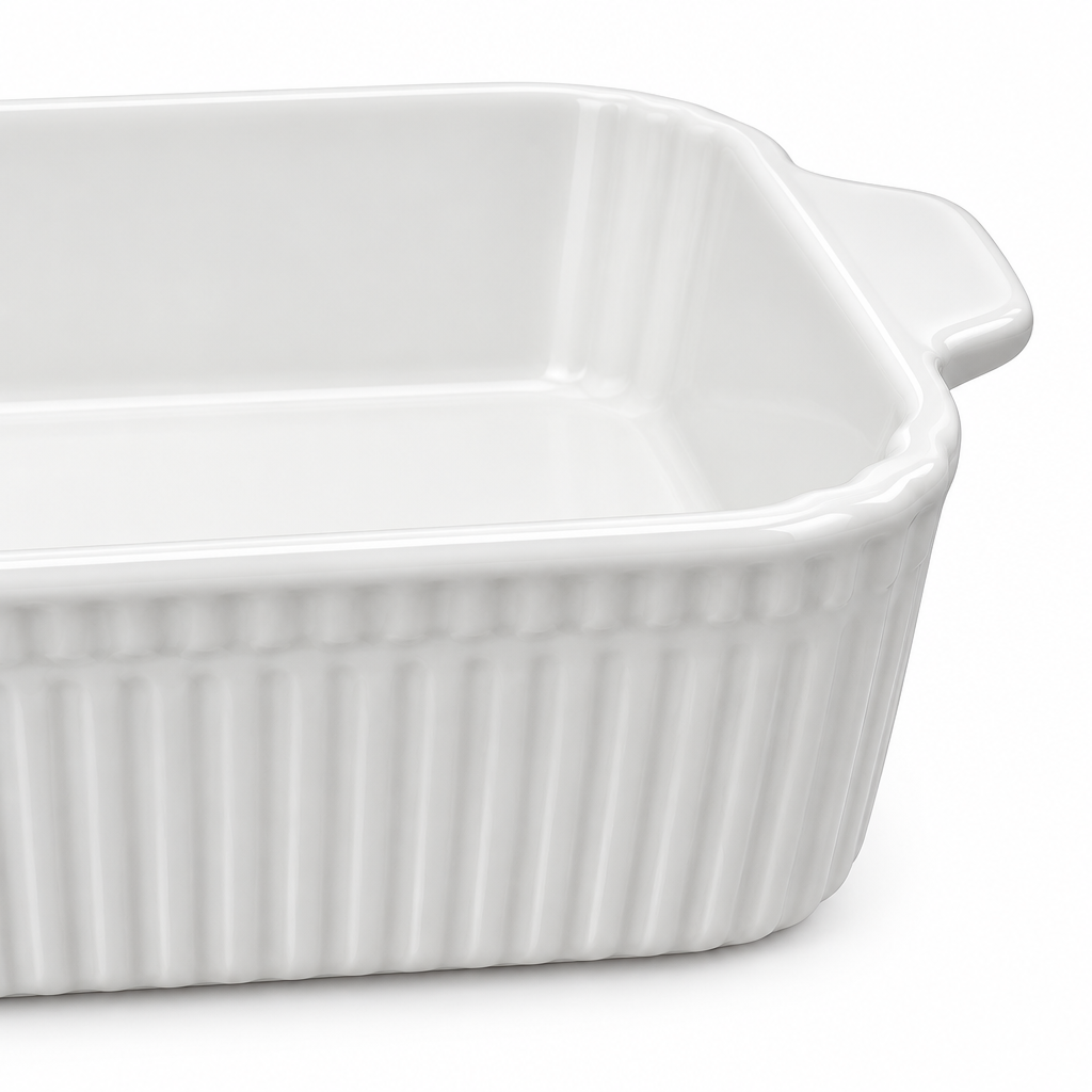 Ceramic Baking Dish with Ribbed Sides & Handles – 20×14cm
