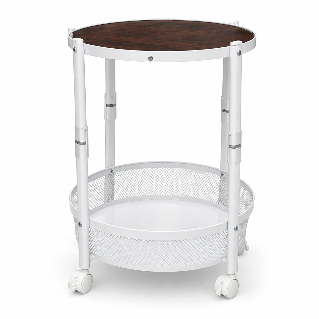 Metal & Wooedn 2-Tier Rolling Coffee Table - 50×35cm