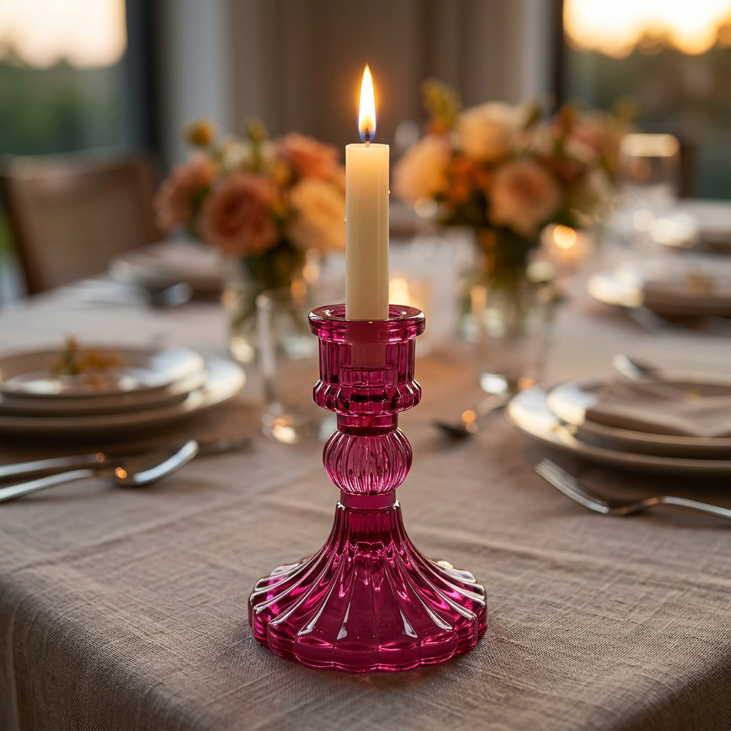 Crystal Candle Holder Magenta - 10cm