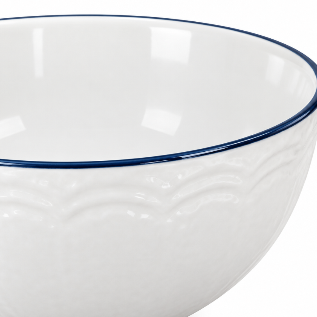 Luhpar Ceramic Soup Bowl White with Blue Rim - 610ml