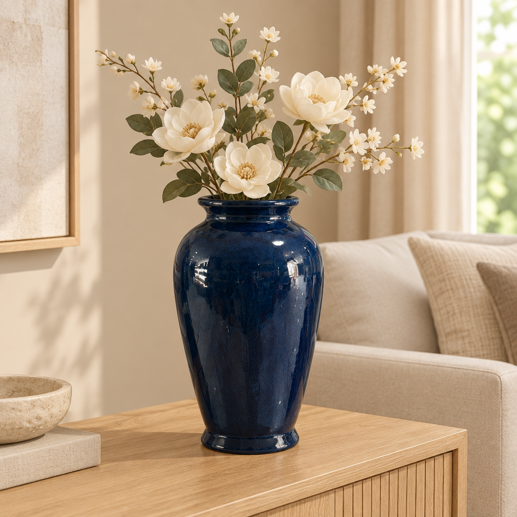 Glossy Ceramic Flower Vase Dark Navy Blue - 30cm