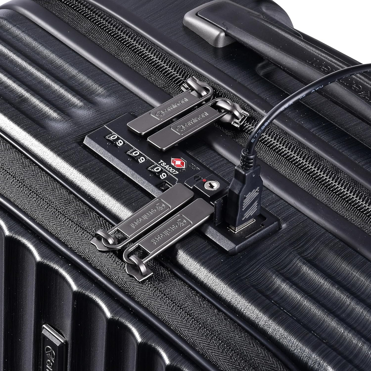 Eminent KK50B Alfred 20-Inch Hard Shell Cabin Luggage with Front-Loading Laptop Access, Dual-Side TSA Lock & USB Port – Brushed Black