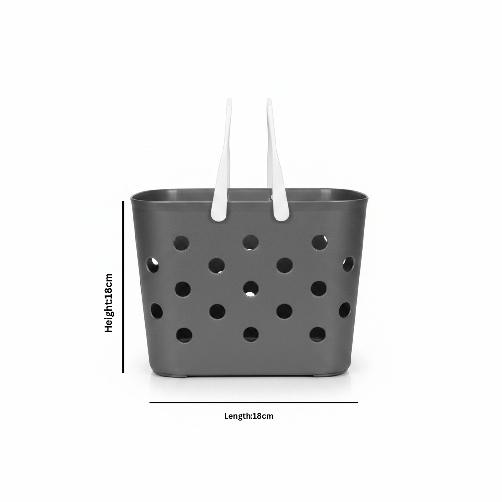 Polak Multipurpose Perforated Plastic Basket with Handle - 30×18 cm - Grey / White