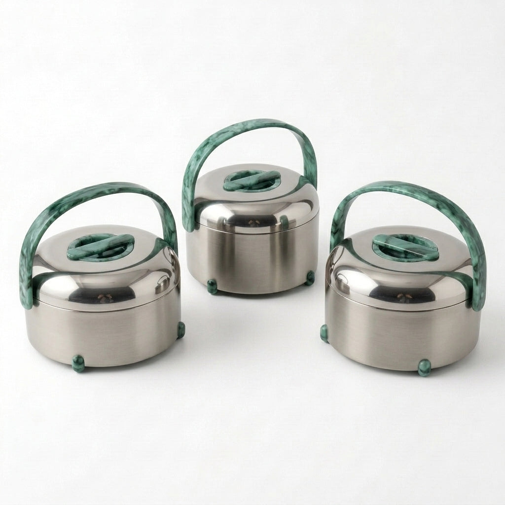 Almarjan 3-Piece Hot Pot Set, 2.5, 3.5 & 4.5 Litres – Matte Nickel with Tiffany Marble