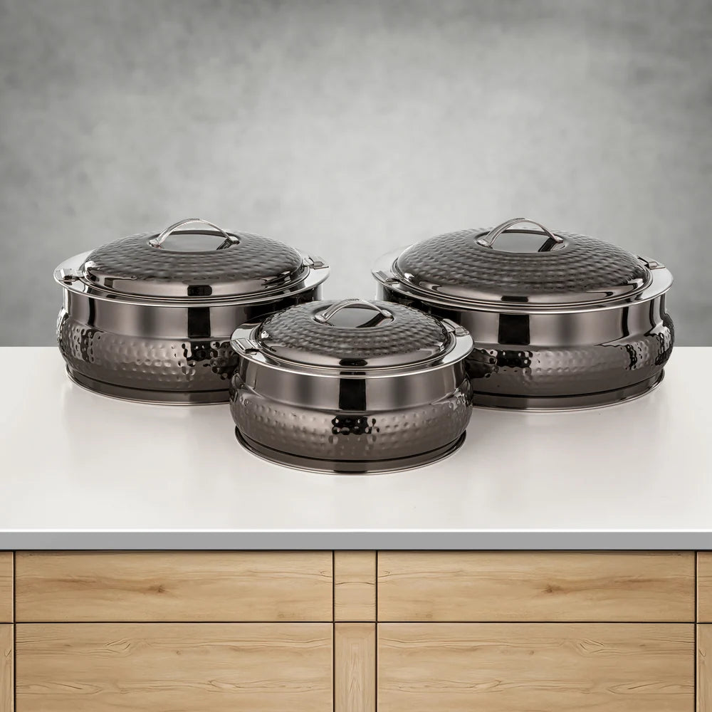 Almarjan 3 Pieces Shamsa Hot Pot Set, Gun Black, 2.5, 4.8 & 6 Ltr