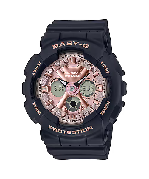 Casio Baby-G BA-130-1A4 analog-digital women's watch in black resin with a rose gold-toned dial
