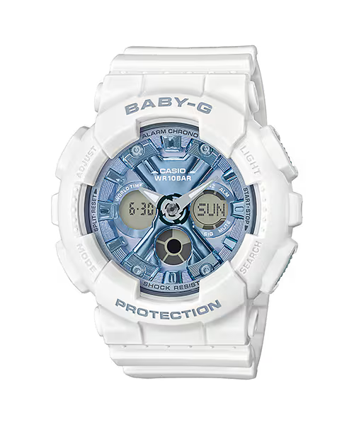 Casio Baby-G BA-130-7A2DR white and blue analog-digital watch