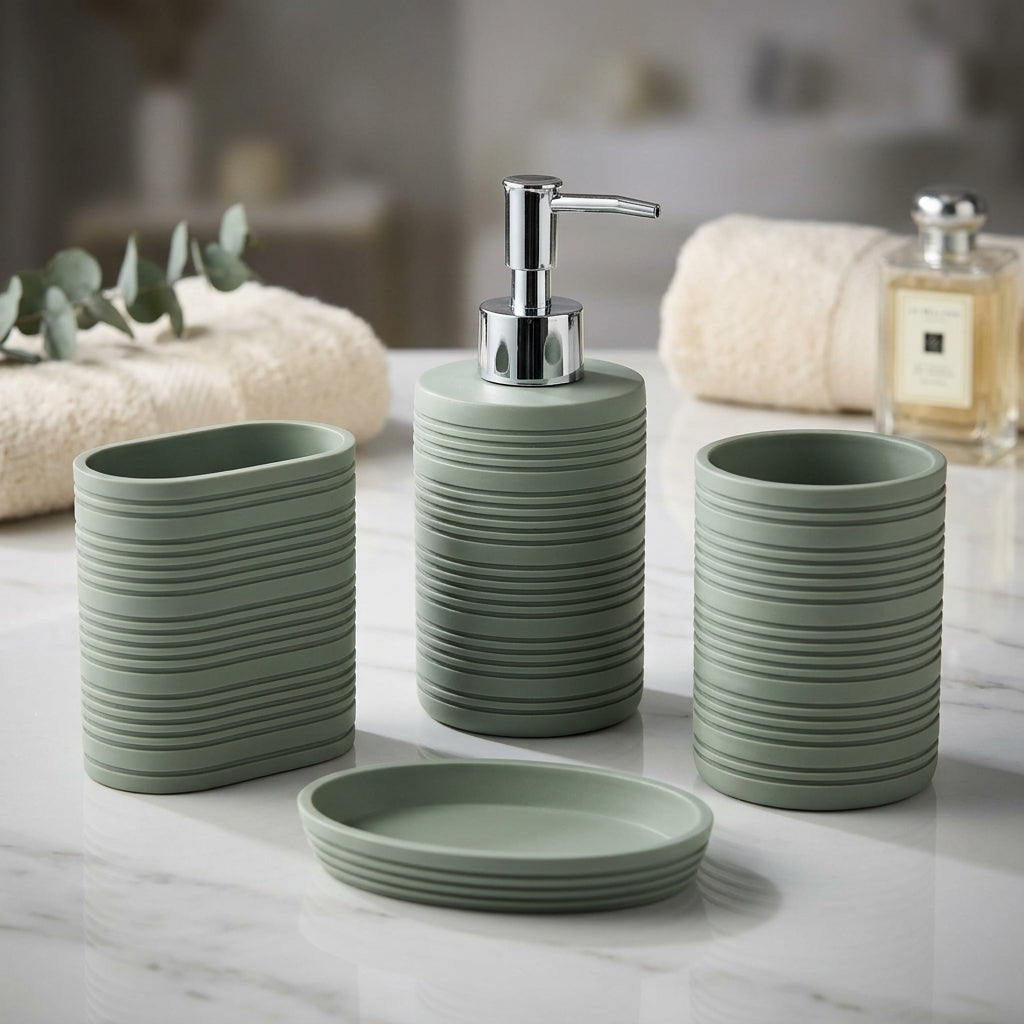 Iisdoo 4-Piece Resin Bathroom Accessories Set, Sage Green
