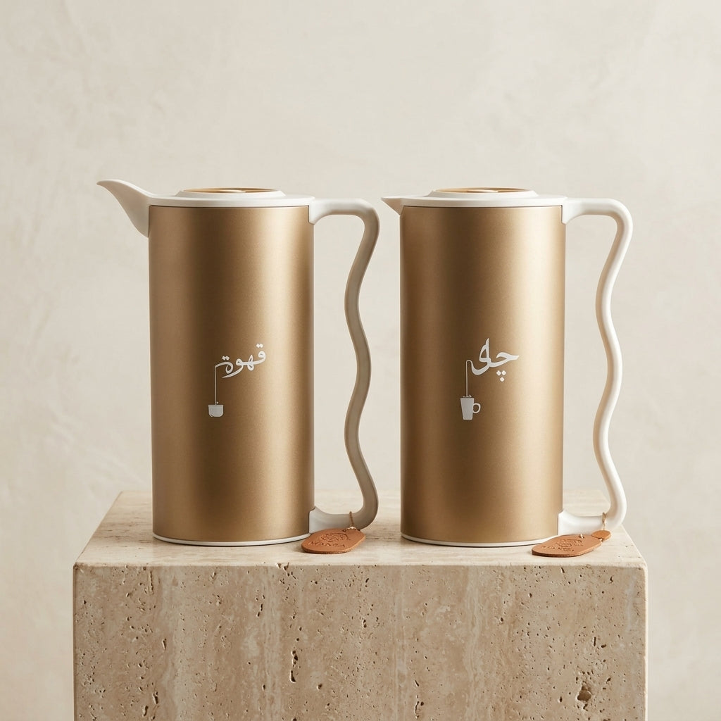 Mahra Vacuum Flask Set, 2 × 1 Litre, Khaki and White