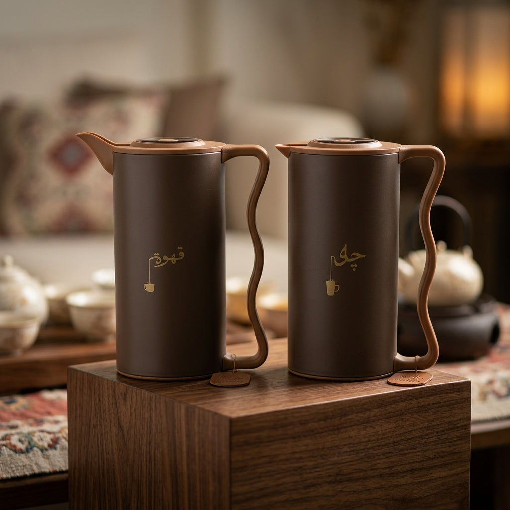Mahra Vacuum Flask Set, 2 × 1 Litre, Dark Brown with Brown