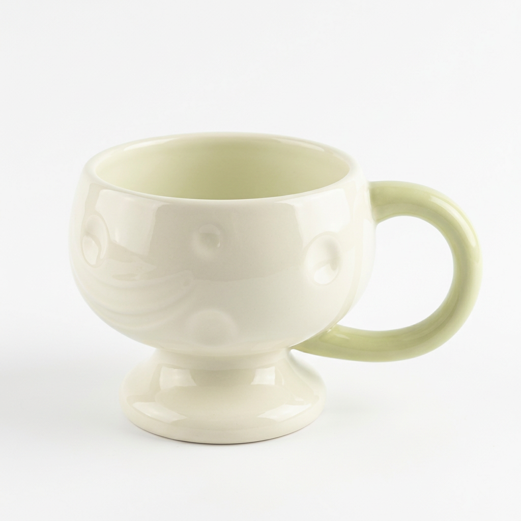 Ceramic Pedestal Mug 300 ml – Cream with Light Green Handle