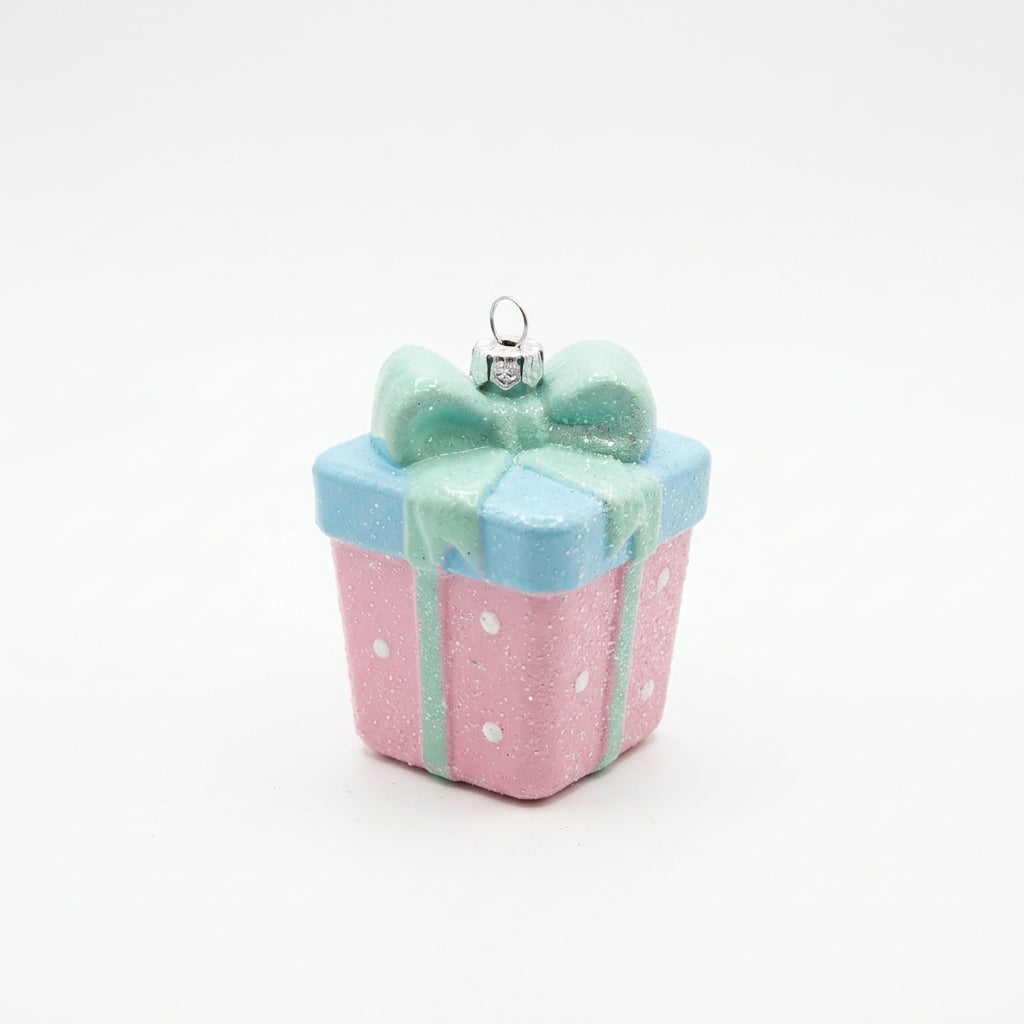 Christmas Plastic Gift Box Hanging Decoration – Pink & Mint Green, 7 cm