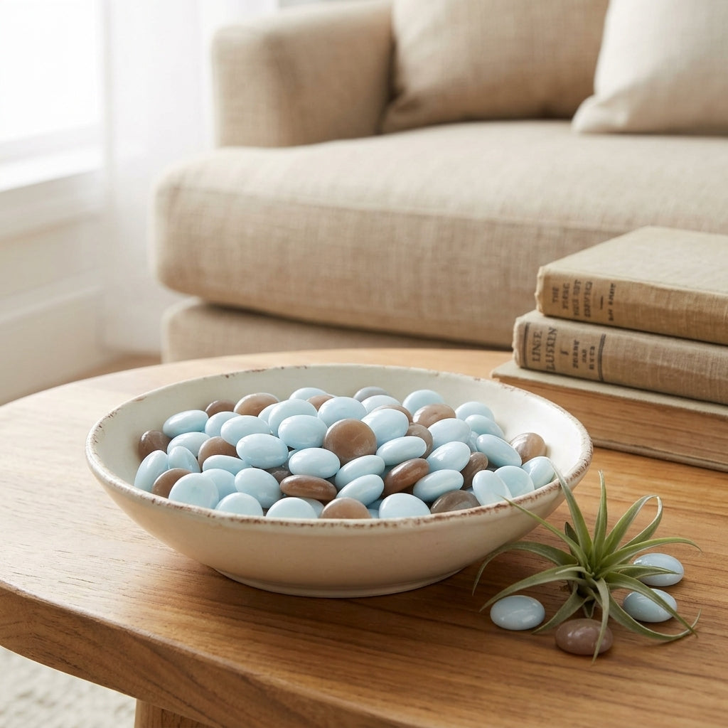 Habibi Decorative Glass Pebbles, Light Blue and Brown, 100 Gram Pack, Approx. 2 cm Each