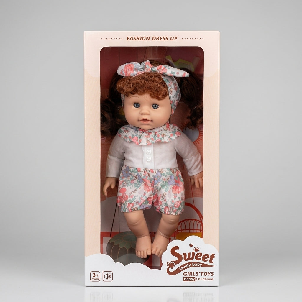 Xiao Yang Lovely Doll with Floral Outfit & Bow Headband – 12 Inch