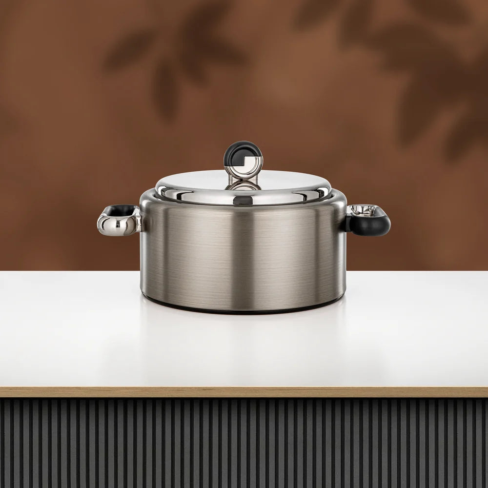 Almarjan 2 Pieces Hot Pot Set, Brushed Matt Nickel & Matt Black