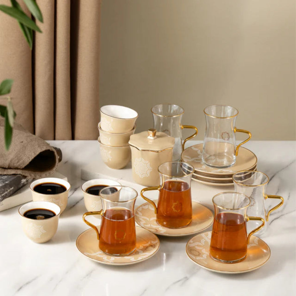 Otantik Octara - Tea Set (19-Pc) - Ivory & Gold