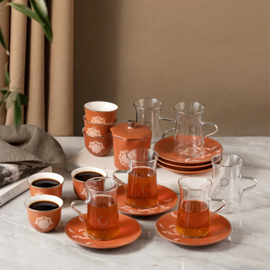 Otantik Octara - Tea Set (19-Pc) - Orange & Silver