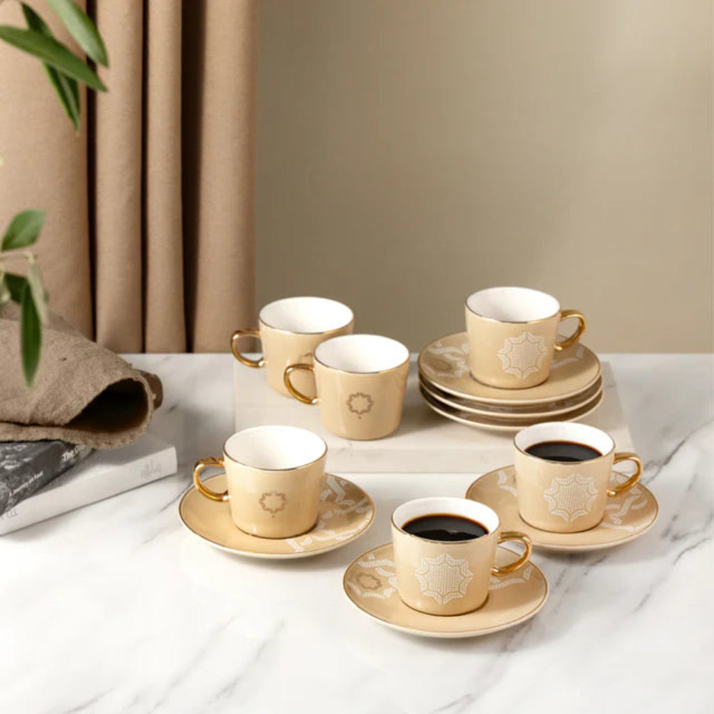 Otantik Octara - Espresso/Turkish Coffee Set (12-Pc) - Ivory & Gold -115ml