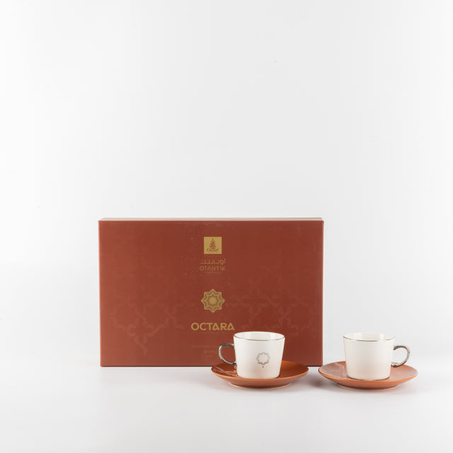 Otantik Octara - Espresso/Turkish Coffee Set (12-Pc) - Orange & Silver -115ml