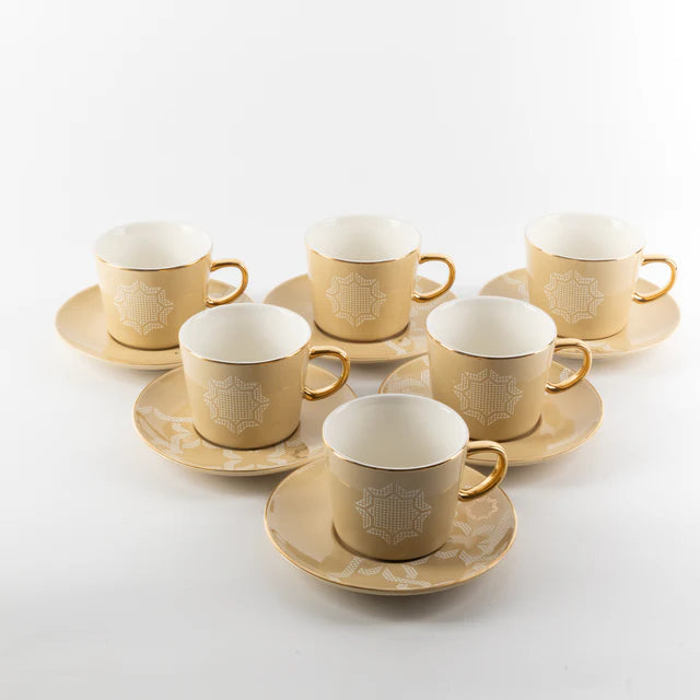 Otantik Octara - Cappuccino Set (12-Pc) - Ivory & Gold - 240ml