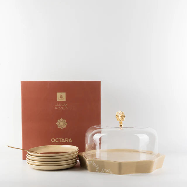Otantik Octara - Cake Serving Set (9-Pc) - Ivory & Gold
