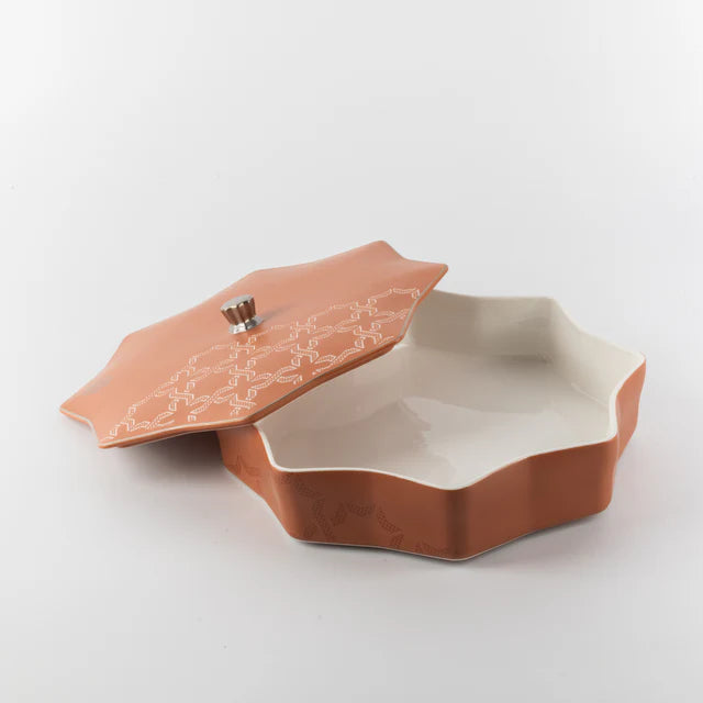 Otantik Octara - Large Decorative Canister - Porcelain - Orange & Silver 10"*3"