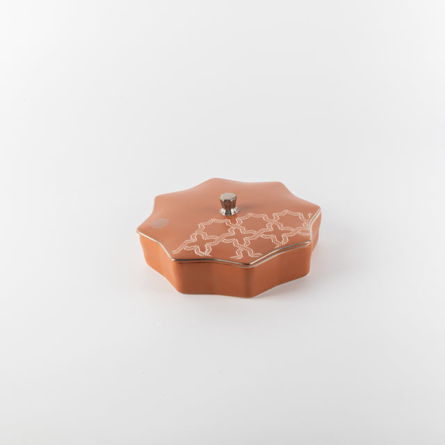 Otantik Octara - Medium Decorative Canister - Porcelain - Orange & Silver - 7"*2"