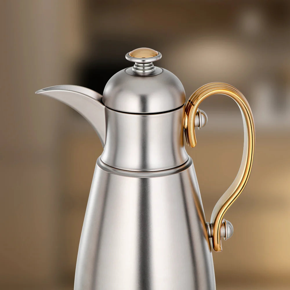 Almarjan Double Wall Vacuum Flask 1 Ltr, Matt Nickel & Matt Gold