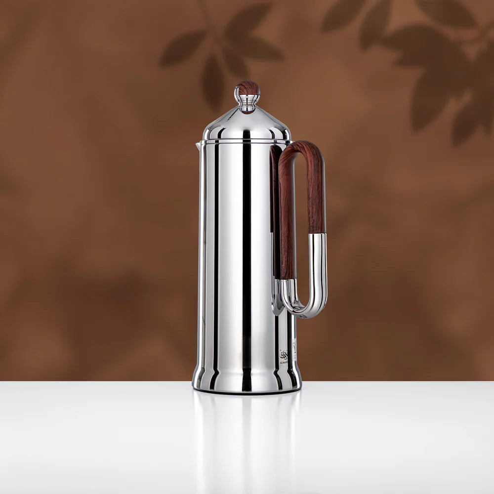 Almarjan 2 Pieces Vacuum Flask Set, Silver & Dark Wood