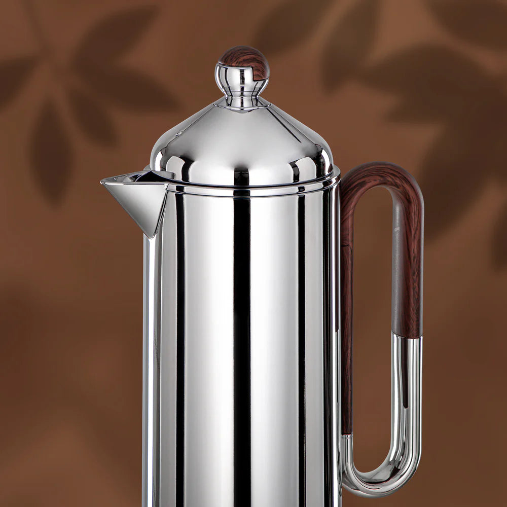 Almarjan 2 Pieces Vacuum Flask Set, Silver & Dark Wood