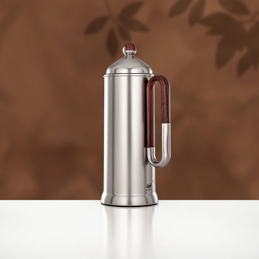Almarjan 2 Pieces Vacuum Flask Set, Matt Nickel & Dark Wood