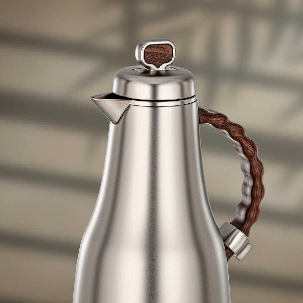 Almarjan 2 Pieces Vacuum Flask Set, Matt Nickel & Dark Wood