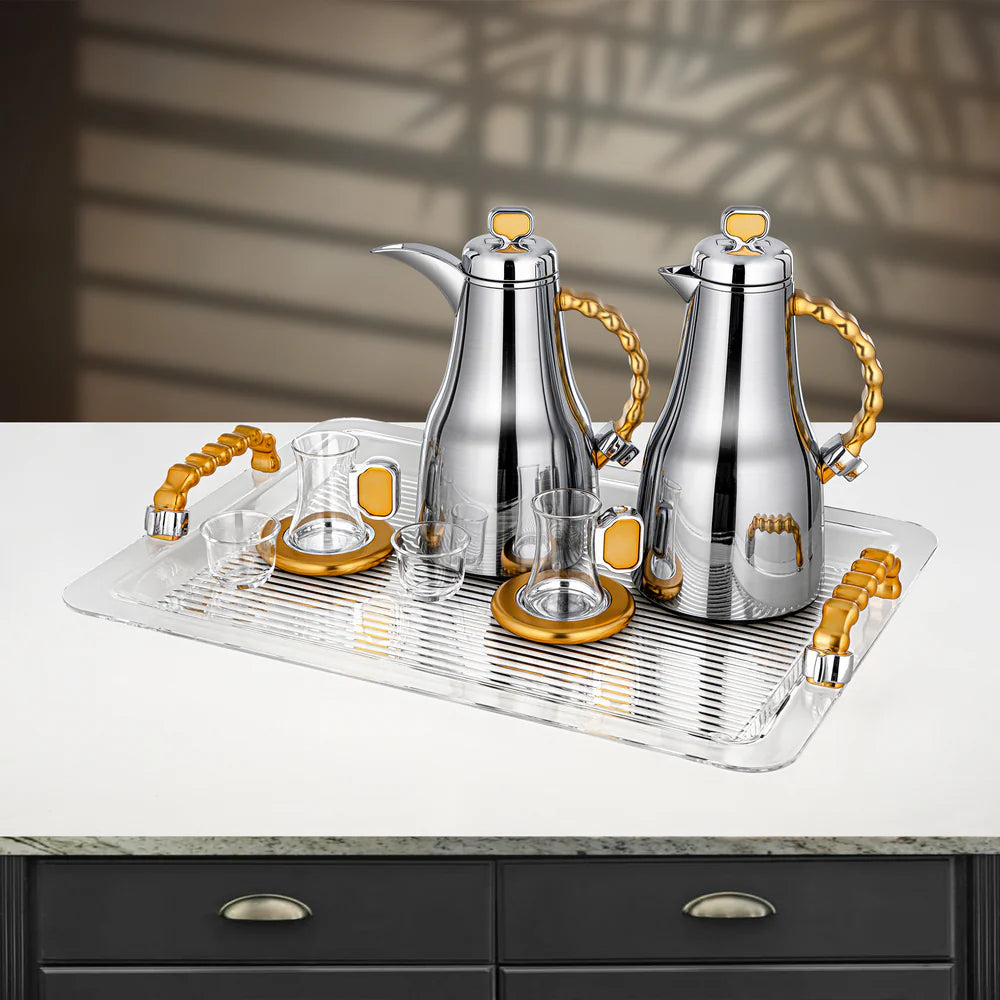 Almarjan 21 Pieces Tea & Coffee Set, Brushed Silver & Matt Gold