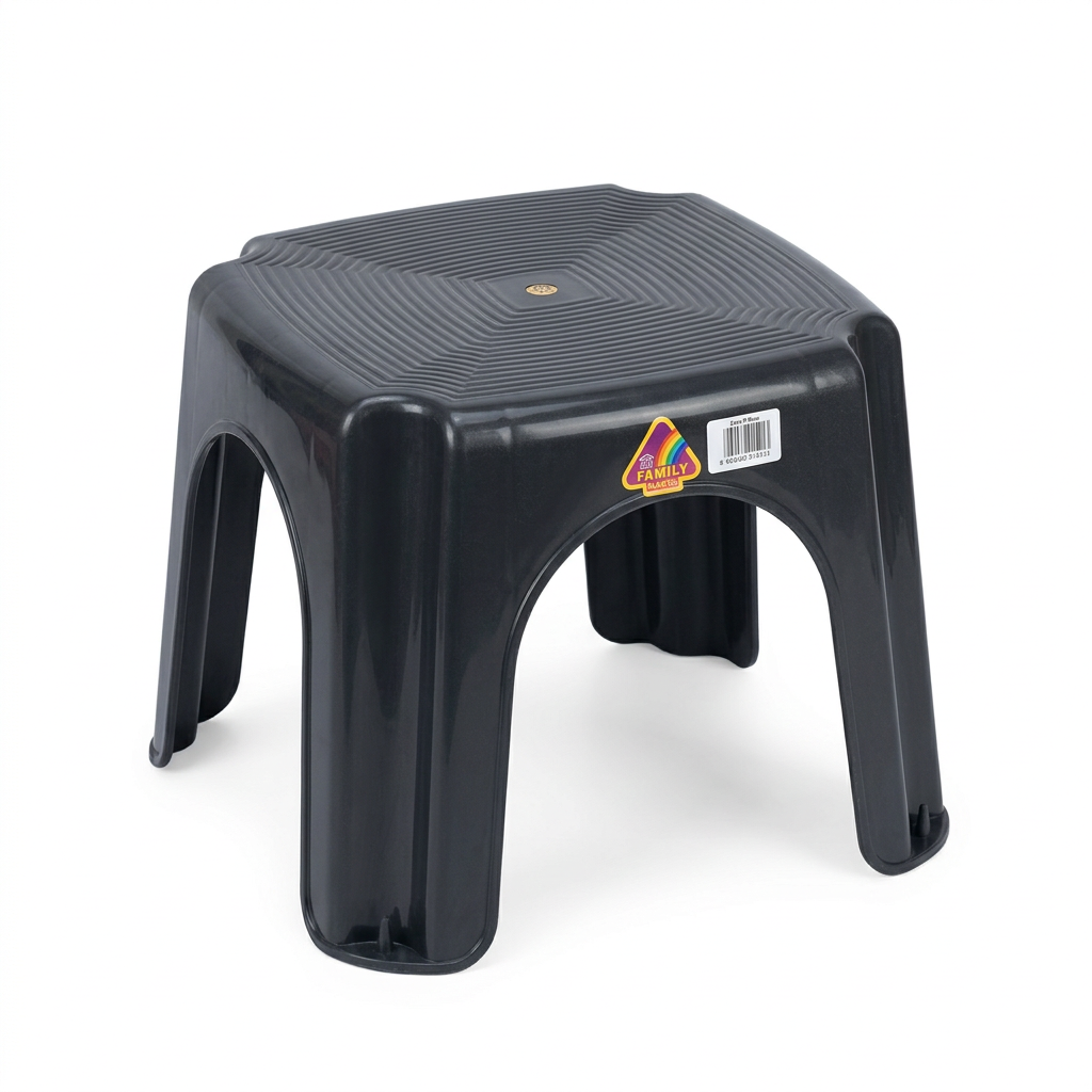 Family Plastic Stool – Black, 25 × 30 cm