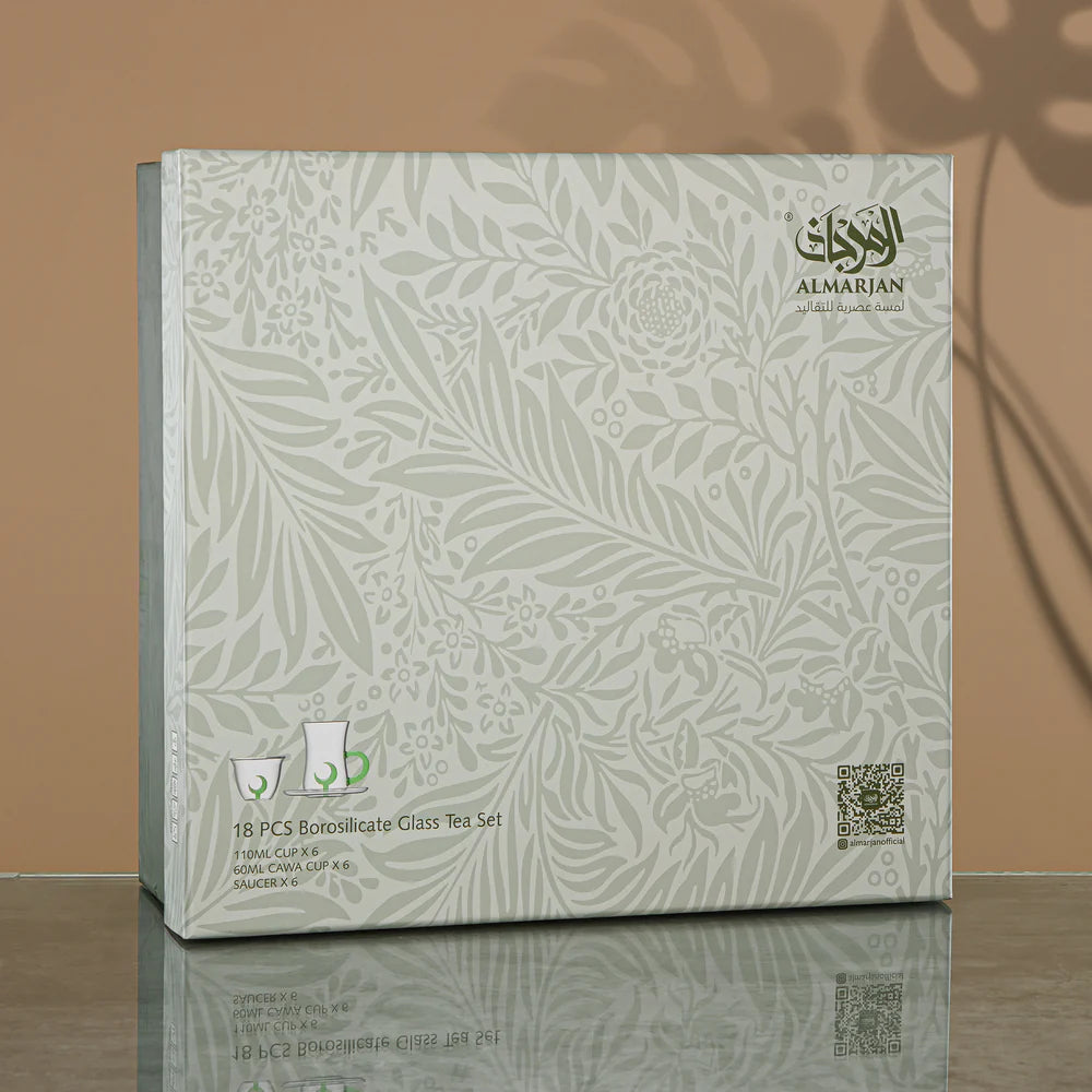 Almarjan Tea & Coffee Set 18 Pieces, Borosilicate Glass, Clear & amber (GLS0010171) - Moonrise Collection
