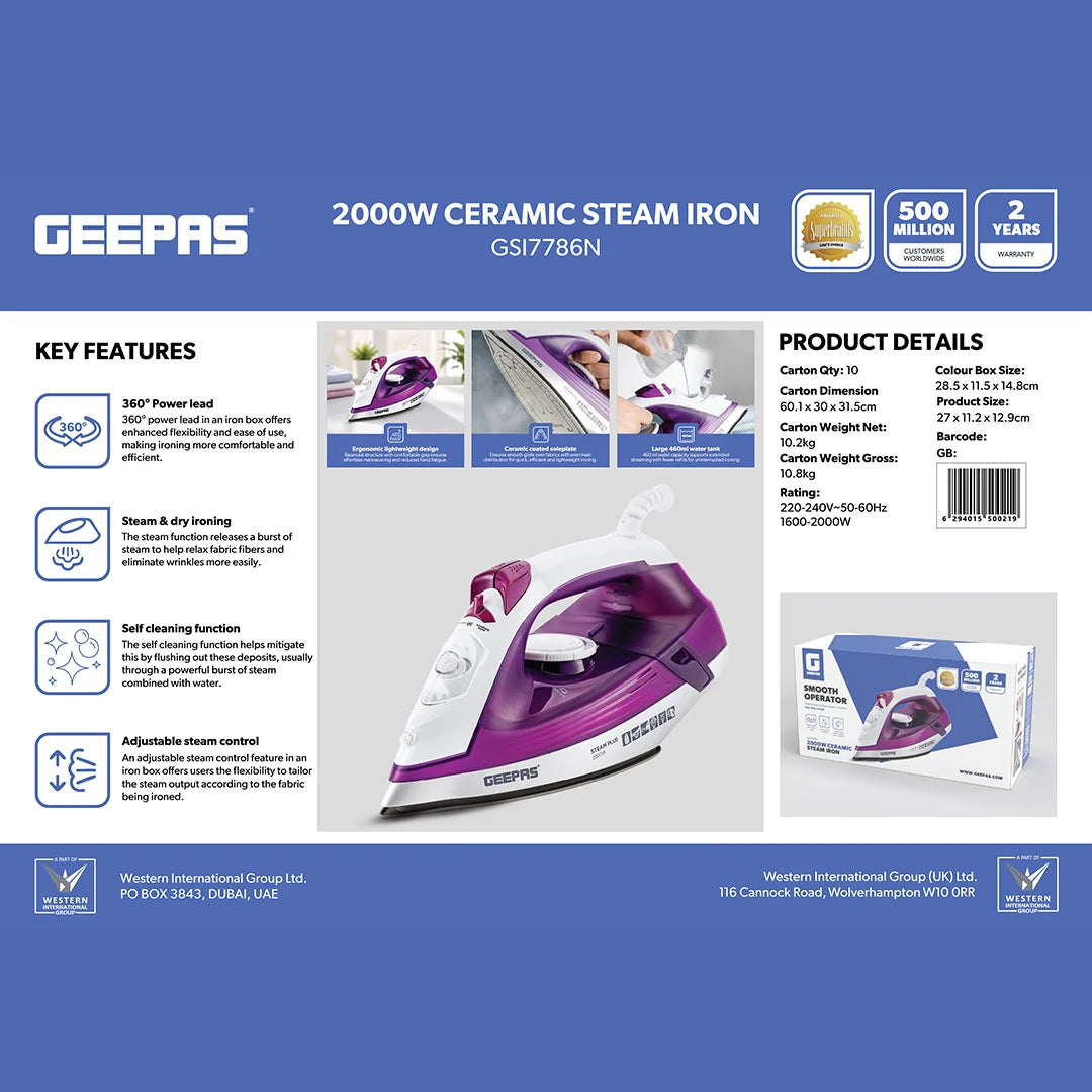 Geepas Ceramic Steam Iron GSI7786