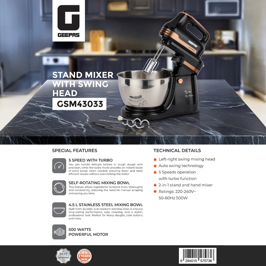 Geepas Stand Mixer GSM43033, 500W