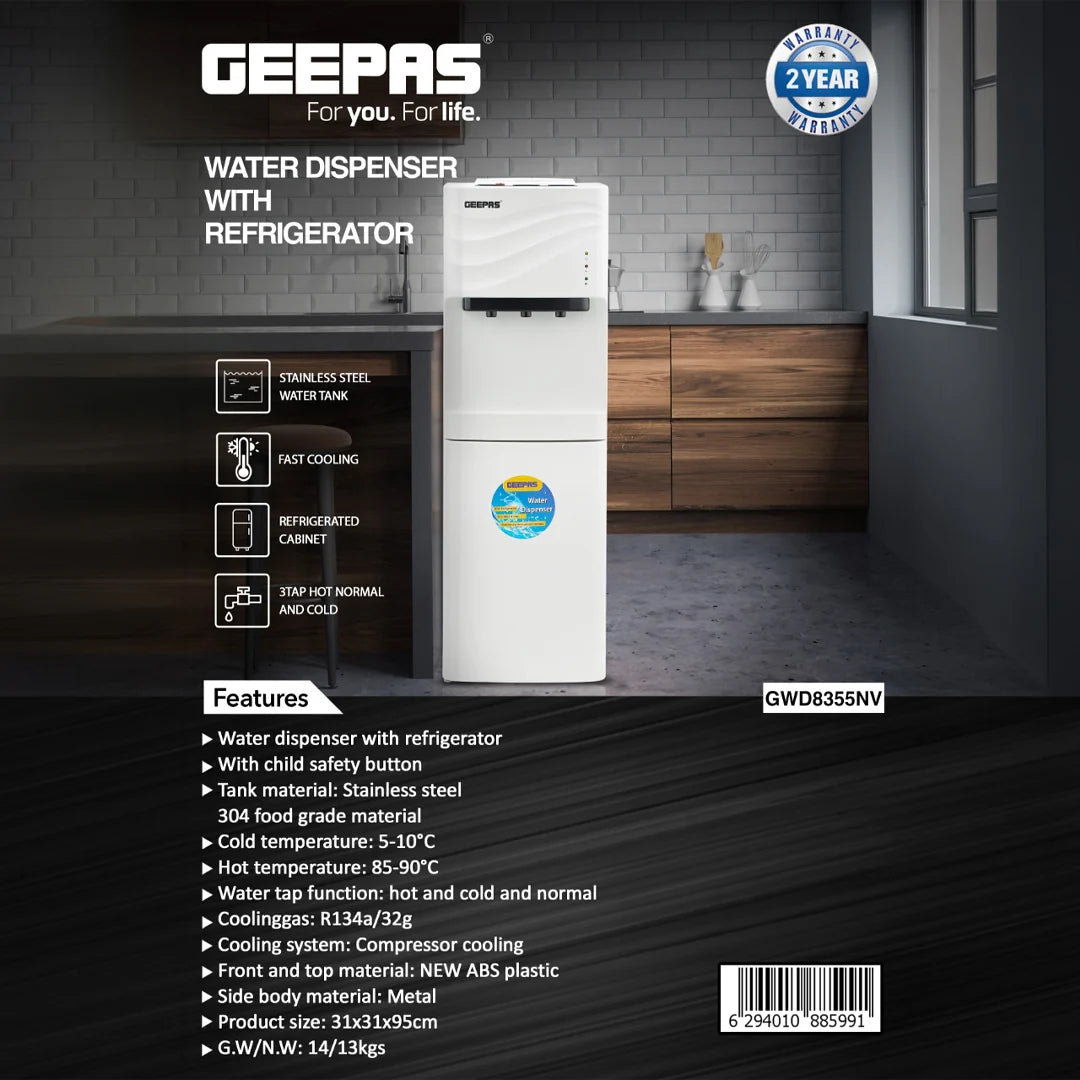 Geepas GWD8355NV Water Dispenser with Refrigerator
