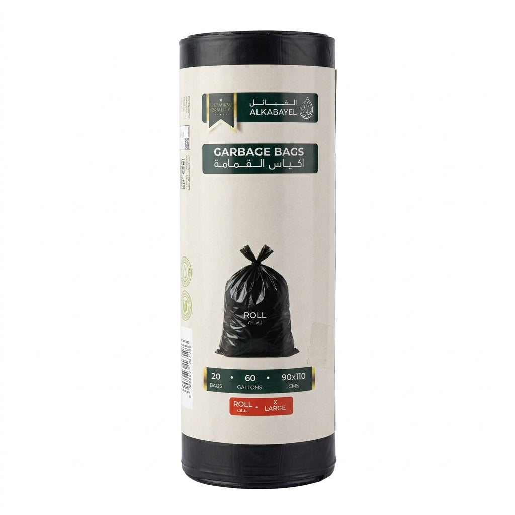 Garbage Bags Roll, 20 Bags, 60 Gallon, 90 × 110 cm (X Large) - Black