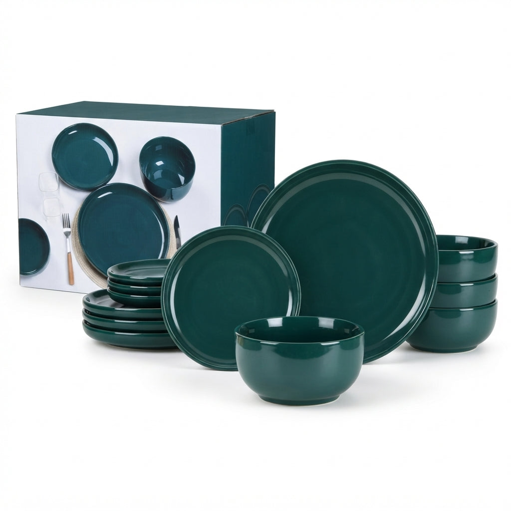 Cuisine Art 12-Piece Stoneware Dinner Set – Dark Green