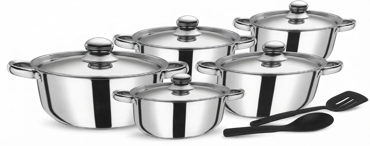 Royalford RF9352 12-Piece Stainless Steel Cookware Set with Lids and Kitchen Tools