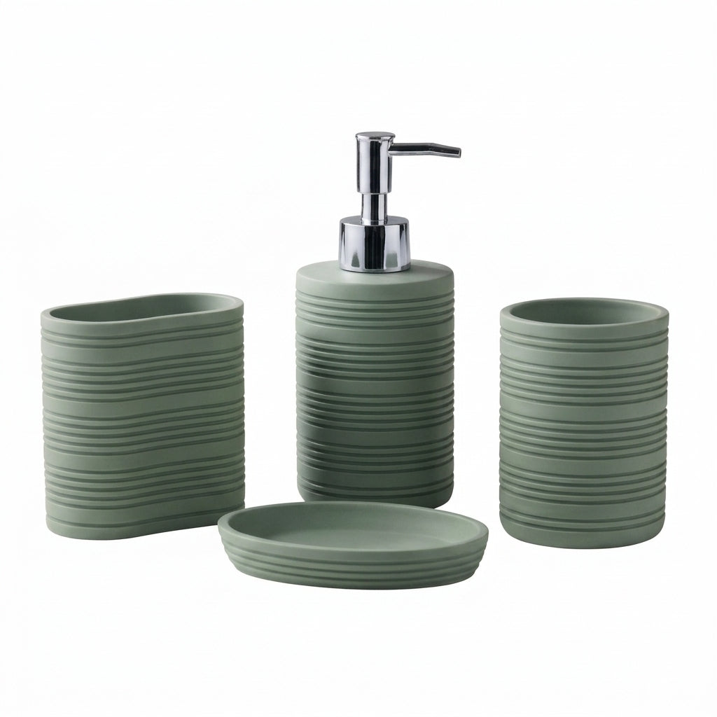 Iisdoo 4-Piece Resin Bathroom Accessories Set, Sage Green
