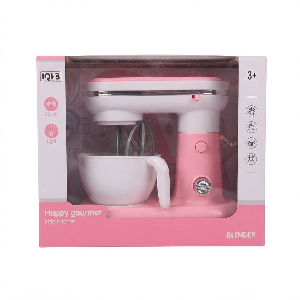 Happy Gourmet Toy Stand Mixer with Sound & Light – Pink & White, 10 Inch, Ages 3+