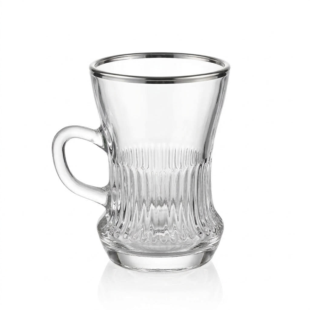 Casco 18-Piece Glass Tea & Cawa Cup Set with Silver Accent – 6 Tea Glasses, 6 Saucers & 6 Cawa Cups